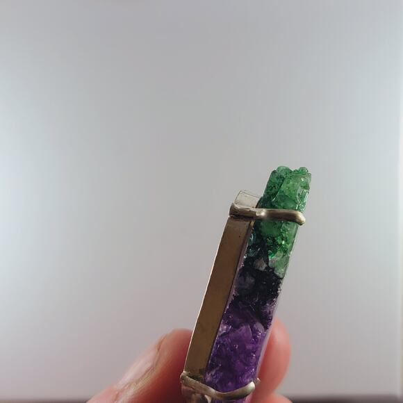 Titanium Druzy Pendant Sterling Silver Green Purple Crystal Slice 3" - Picture 10 of 10